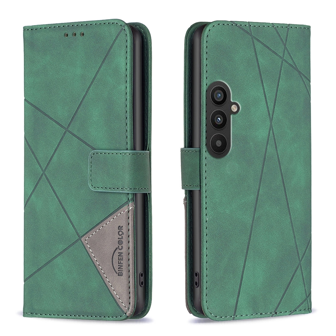 Samsung Galaxy A24 4G Rhombus Texture Leather Phone Case with Magnetic Buckle and Card Holder