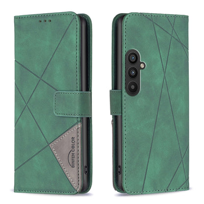 Samsung Galaxy A24 4G Rhombus Texture Leather Phone Case with Magnetic Buckle and Card Holder