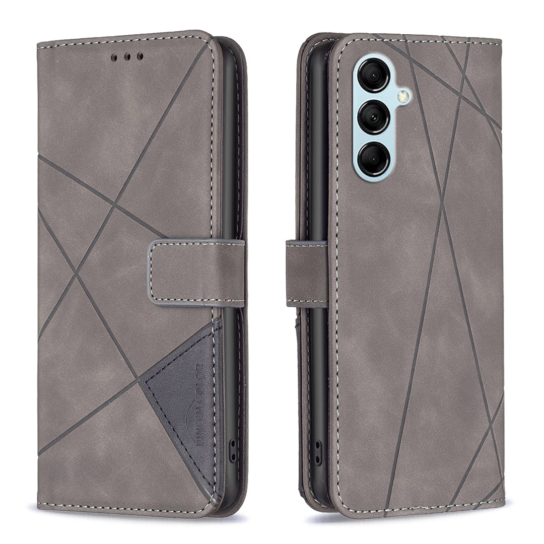 Samsung Galaxy M14 5G Rhombus Texture Leather Phone Case with Magnetic Buckle and Card Holder