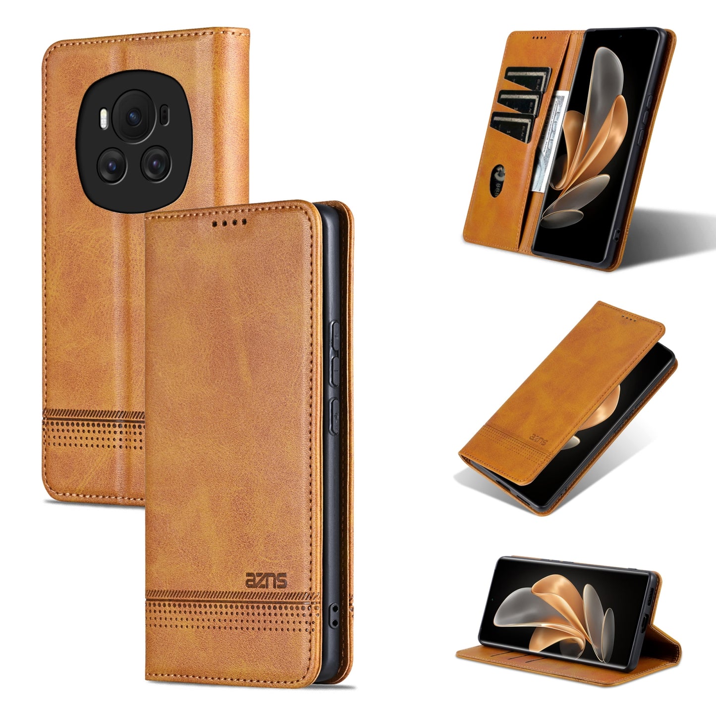 Honor Magic6 Leather Wallet Case with Card Holder & Magnetic Closure