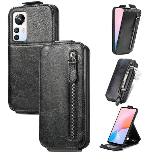 Blackview A85 Zipper Wallet Case - Vertical Flip Leather Phone Cover with Multiple Card Slots and Stand