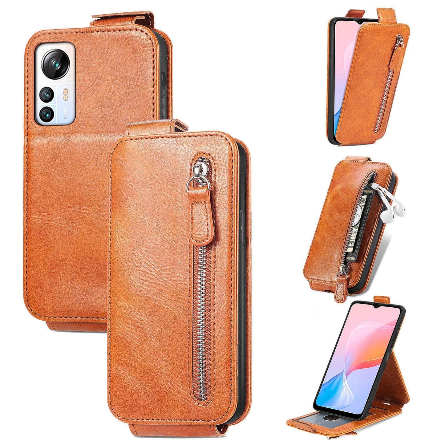 Blackview A85 Zipper Wallet Case - Vertical Flip Leather Phone Cover with Multiple Card Slots and Stand