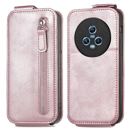 Honor Magic5 Zipper Wallet Case - Vertical Flip Leather Phone Cover with Multiple Card Slots and Stand