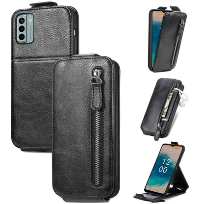 Nokia G22 Zipper Wallet Case - Vertical Flip Leather Phone Cover with Multiple Card Slots and Stand
