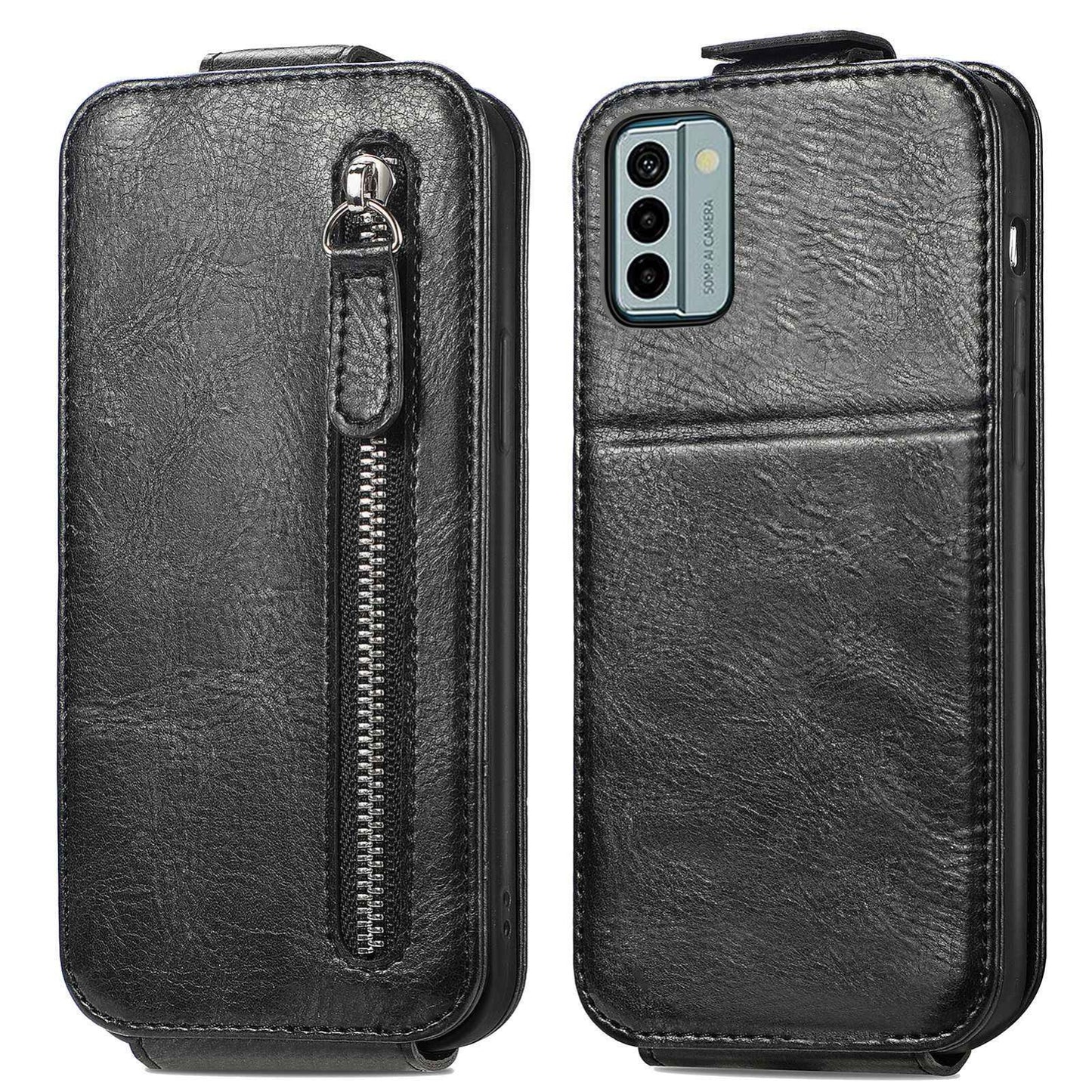 Nokia G22 Zipper Wallet Case - Vertical Flip Leather Phone Cover with Multiple Card Slots and Stand