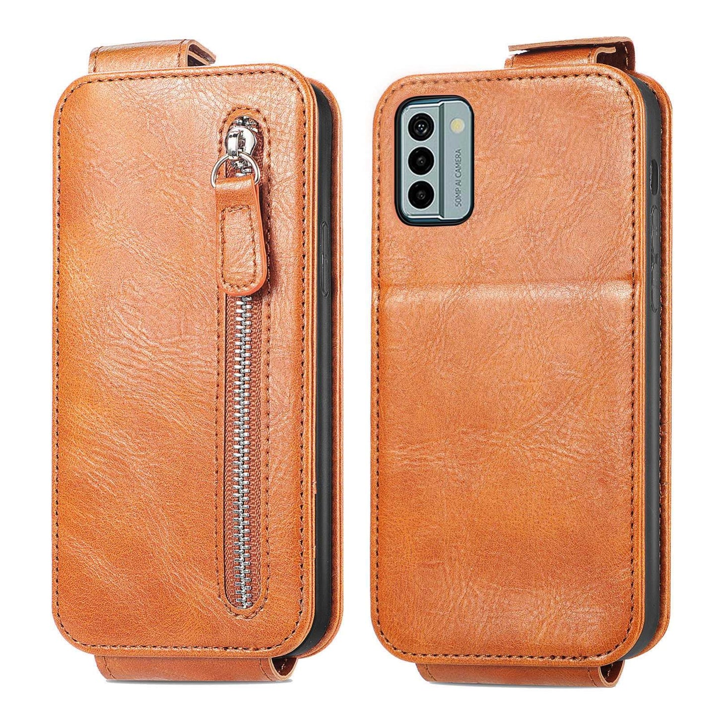 Nokia G22 Zipper Wallet Case - Vertical Flip Leather Phone Cover with Multiple Card Slots and Stand