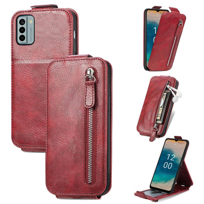 Nokia G22 Zipper Wallet Case - Vertical Flip Leather Phone Cover with Multiple Card Slots and Stand