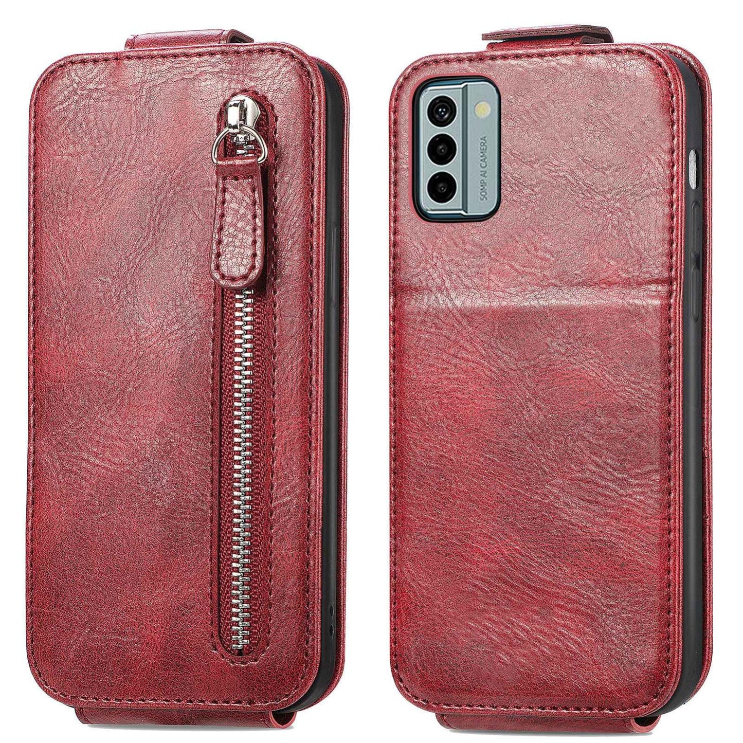 Nokia G22 Zipper Wallet Case - Vertical Flip Leather Phone Cover with Multiple Card Slots and Stand