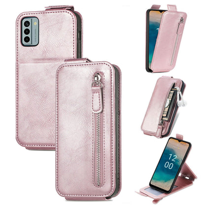 Nokia G22 Zipper Wallet Case - Vertical Flip Leather Phone Cover with Multiple Card Slots and Stand