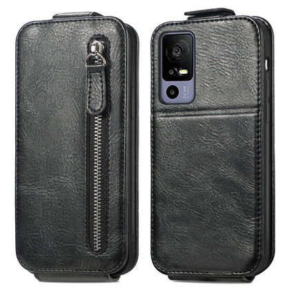 TCL 40R Zipper Wallet Case - Vertical Flip Leather Phone Cover with Multiple Card Slots and Stand