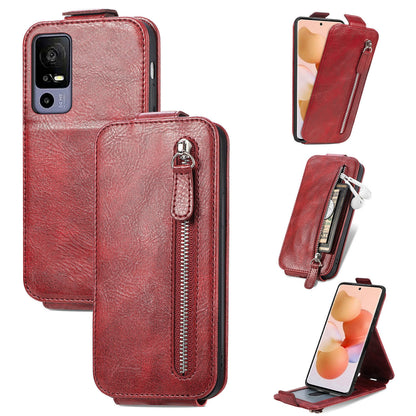 TCL 40R Zipper Wallet Case - Vertical Flip Leather Phone Cover with Multiple Card Slots and Stand