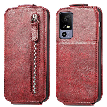 TCL 40R Zipper Wallet Case - Vertical Flip Leather Phone Cover with Multiple Card Slots and Stand