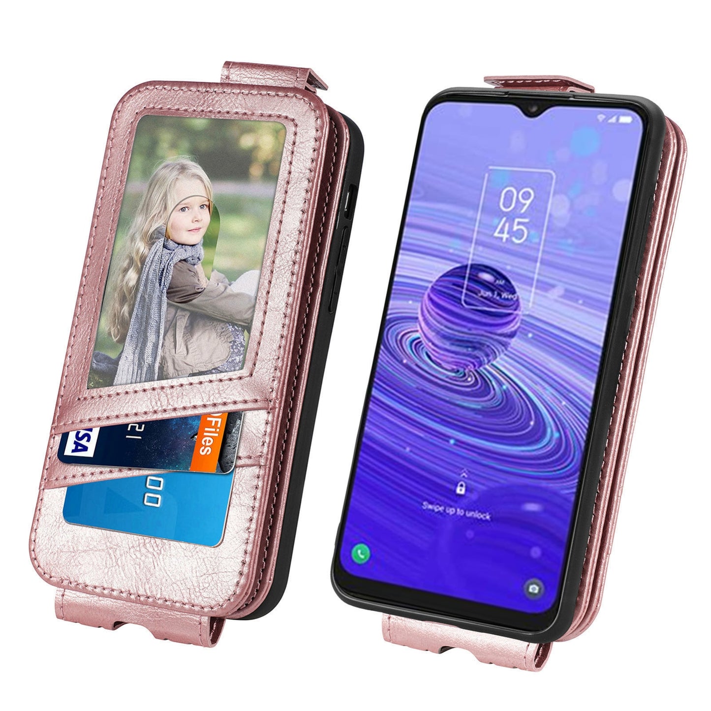 TCL 40R Zipper Wallet Case - Vertical Flip Leather Phone Cover with Multiple Card Slots and Stand