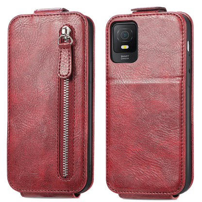 TCL 403 Zipper Wallet Case - Vertical Flip Leather Phone Cover with Multiple Card Slots and Stand