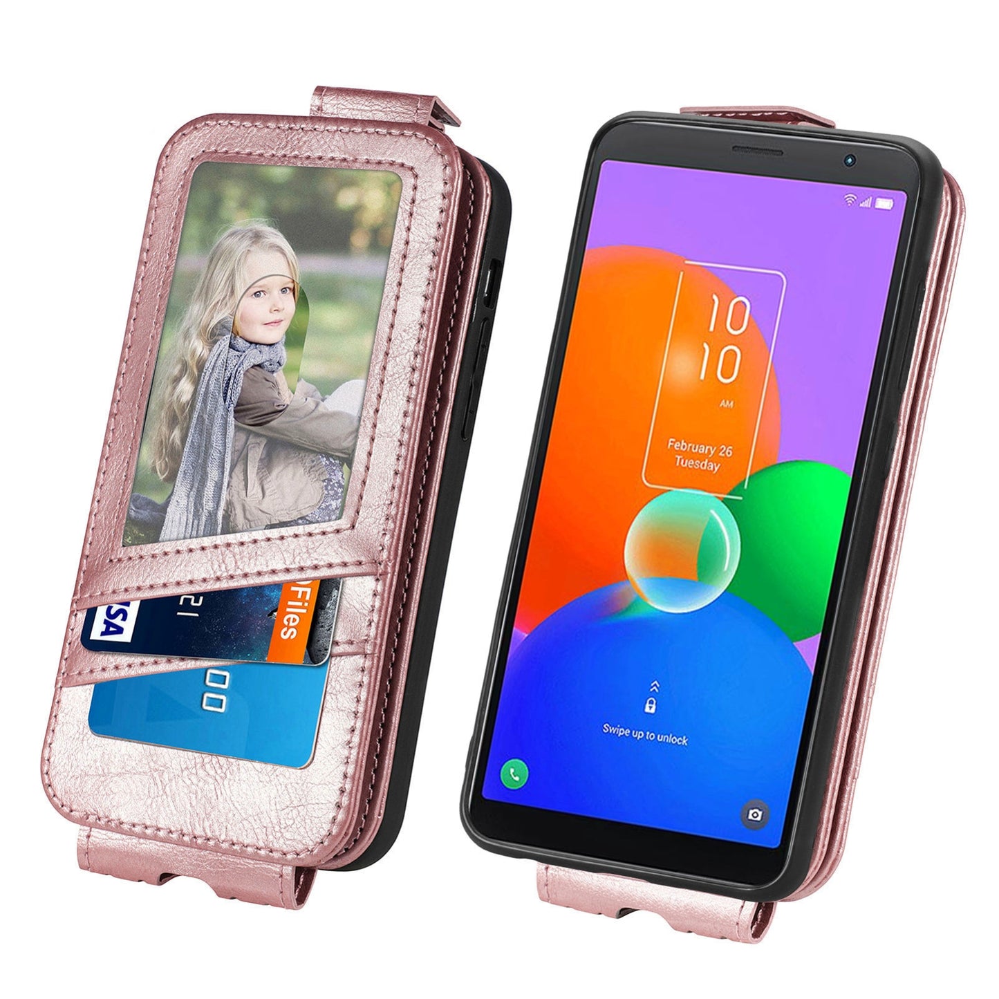 TCL 403 Zipper Wallet Case - Vertical Flip Leather Phone Cover with Multiple Card Slots and Stand