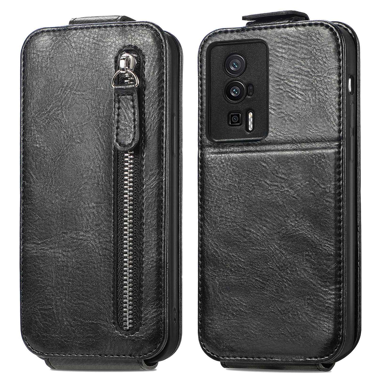 Xiaomi Redmi K60 Pro Zipper Wallet Case - Vertical Flip Leather Phone Cover with Multiple Card Slots and Stand