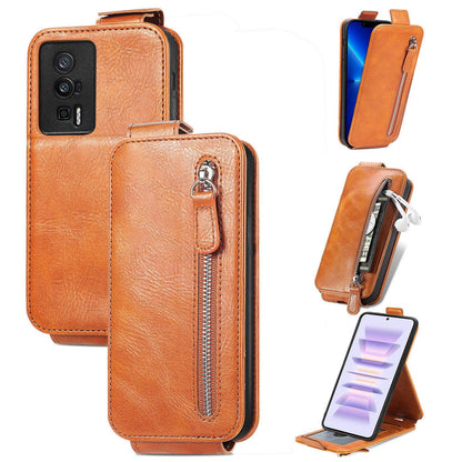 Xiaomi Redmi K60 Pro Zipper Wallet Case - Vertical Flip Leather Phone Cover with Multiple Card Slots and Stand