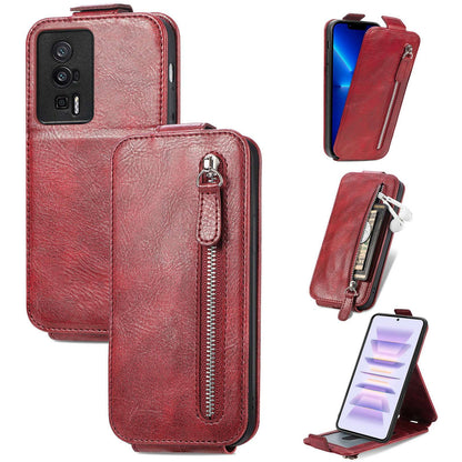 Xiaomi Redmi K60 Pro Zipper Wallet Case - Vertical Flip Leather Phone Cover with Multiple Card Slots and Stand