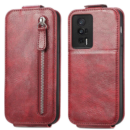 Xiaomi Redmi K60 Pro Zipper Wallet Case - Vertical Flip Leather Phone Cover with Multiple Card Slots and Stand