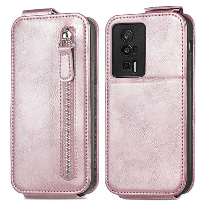 Xiaomi Redmi K60 Pro Zipper Wallet Case - Vertical Flip Leather Phone Cover with Multiple Card Slots and Stand