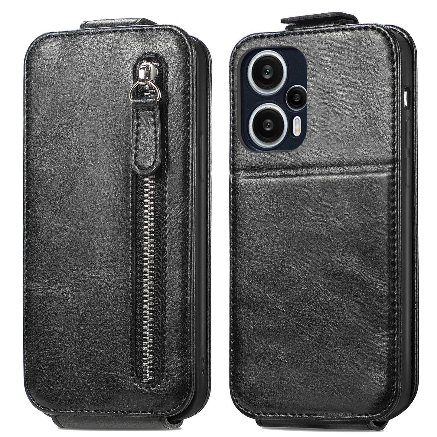 Xiaomi Redmi Note 12 Turbo Zipper Wallet Case - Vertical Flip Leather Phone Cover with Multiple Card Slots and Stand