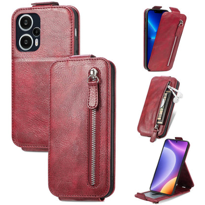 Xiaomi Redmi Note 12 Turbo Zipper Wallet Case - Vertical Flip Leather Phone Cover with Multiple Card Slots and Stand