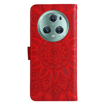 Honor Magic5 Pro Sunflower Embossed Leather Wallet Phone Case with Kickstand and Card Holder