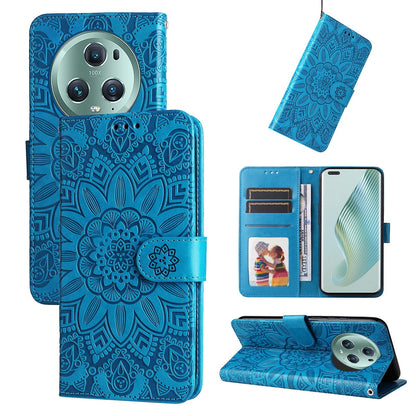 Honor Magic5 Pro Sunflower Embossed Leather Wallet Phone Case with Kickstand and Card Holder