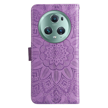 Honor Magic5 Pro Sunflower Embossed Leather Wallet Phone Case with Kickstand and Card Holder