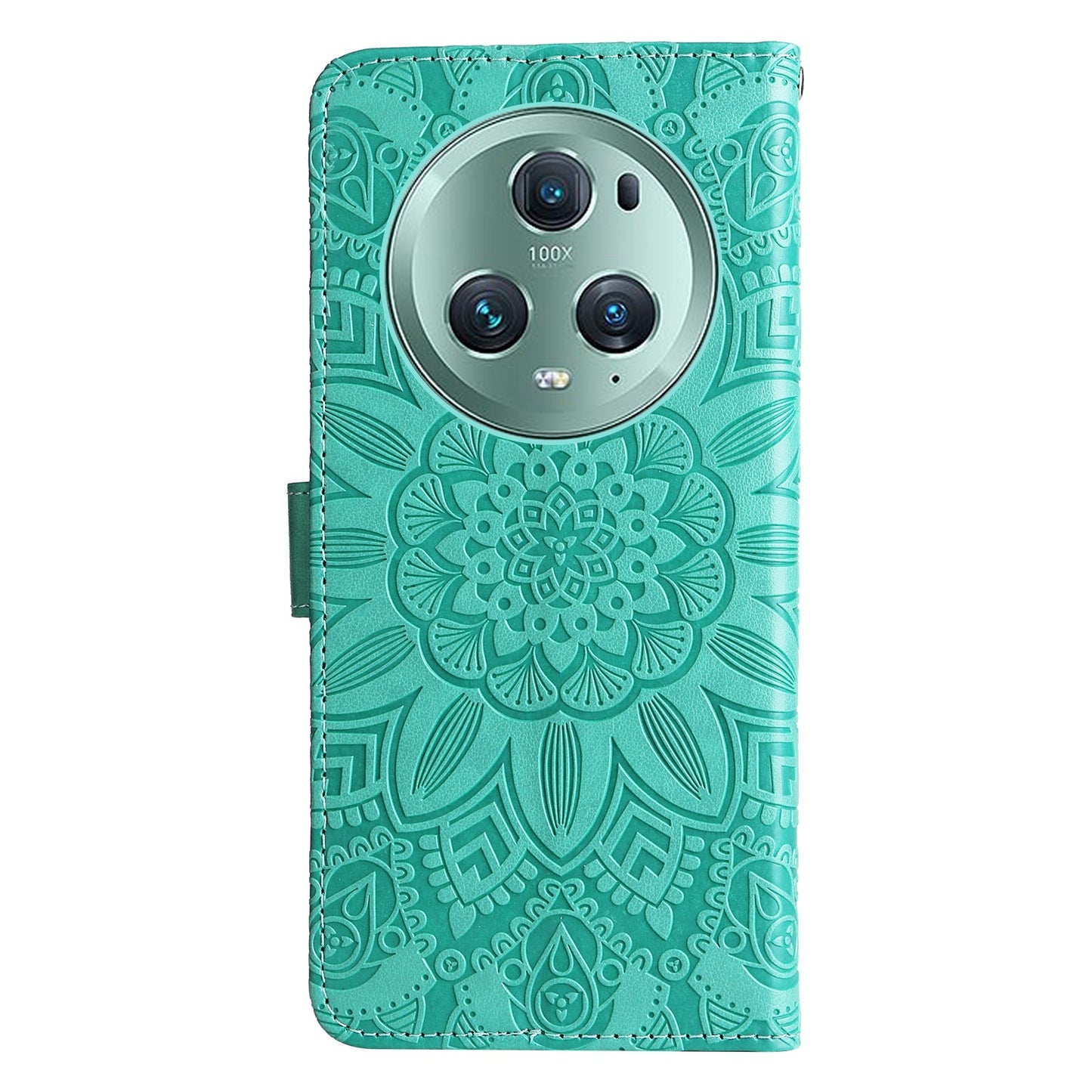 Honor Magic5 Pro Sunflower Embossed Leather Wallet Phone Case with Kickstand and Card Holder