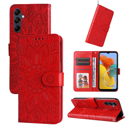 Samsung Galaxy M14 5G Sunflower Embossed Leather Wallet Phone Case with Kickstand and Card Holder