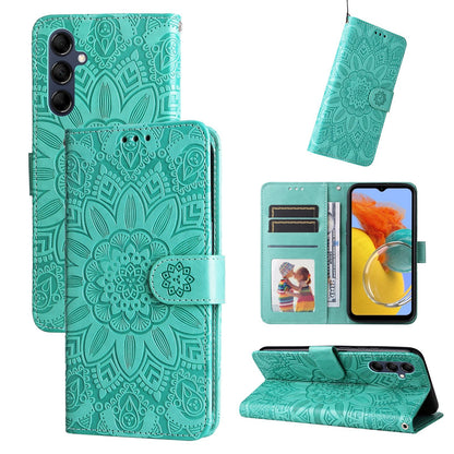 Samsung Galaxy M14 5G Sunflower Embossed Leather Wallet Phone Case with Kickstand and Card Holder