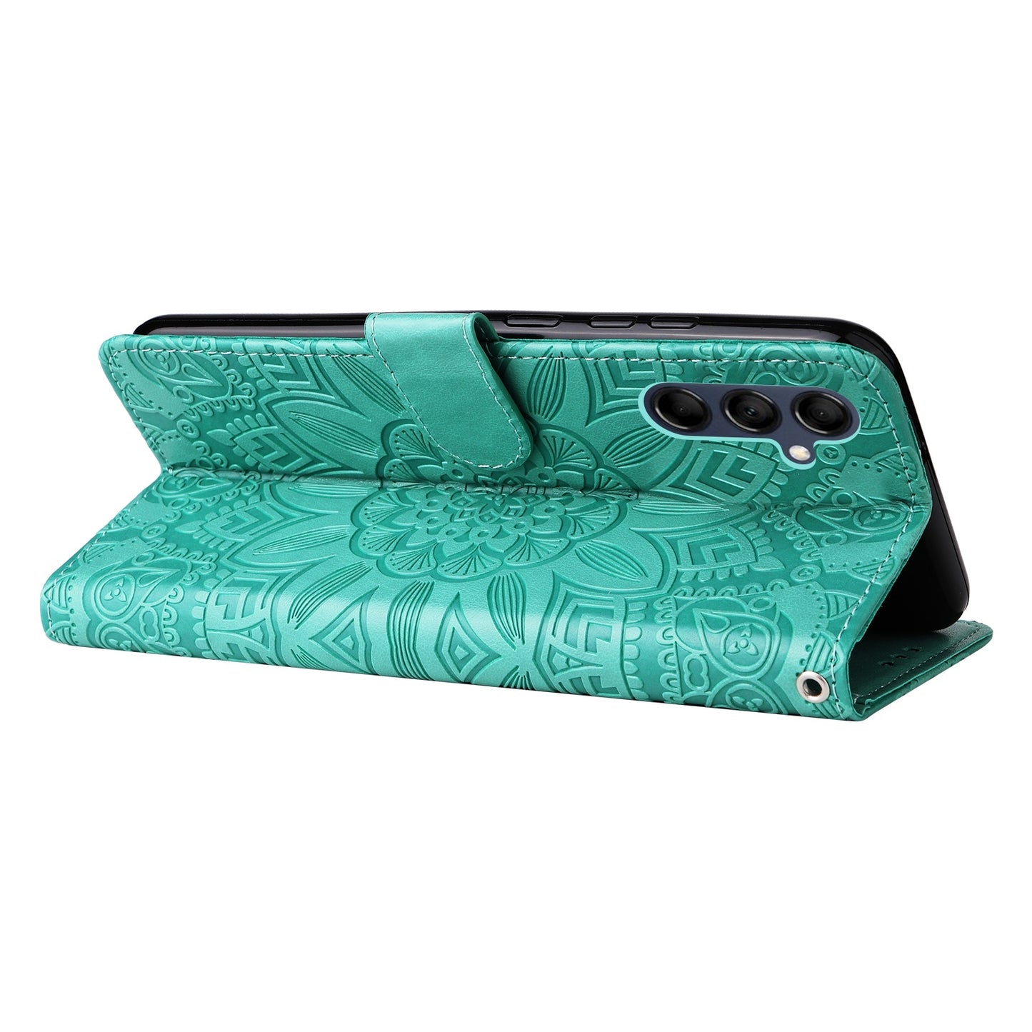 Samsung Galaxy M14 5G Sunflower Embossed Leather Wallet Phone Case with Kickstand and Card Holder