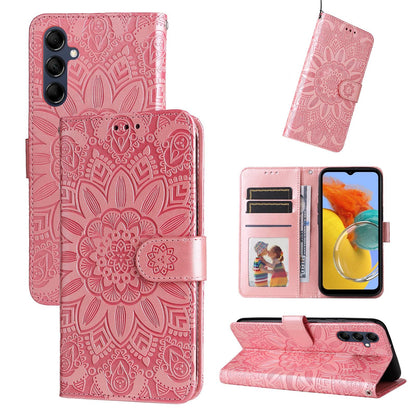 Samsung Galaxy M14 5G Sunflower Embossed Leather Wallet Phone Case with Kickstand and Card Holder