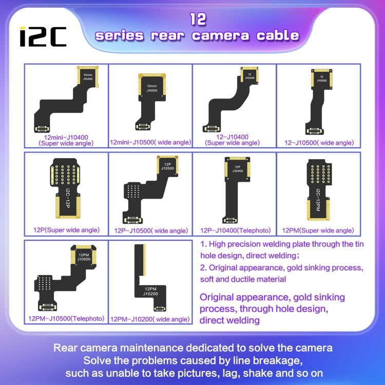 iPhone 12 Pro J10400 i2C Back Facing Telephoto Camera Cable Replacement - Quality Checked, Compatible Part