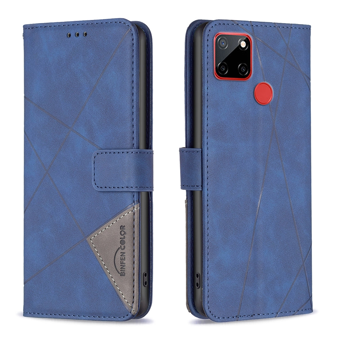 Nokia C12 Rhombus Texture Leather Phone Case with Magnetic Buckle and Card Holder