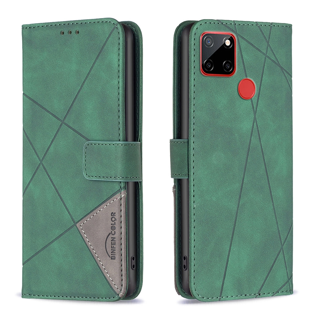 Nokia C12 Rhombus Texture Leather Phone Case with Magnetic Buckle and Card Holder