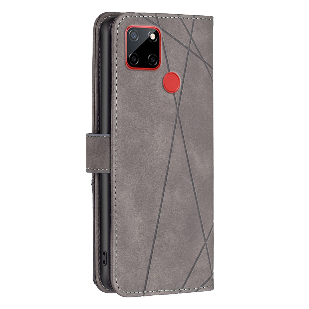 Nokia C12 Rhombus Texture Leather Phone Case with Magnetic Buckle and Card Holder