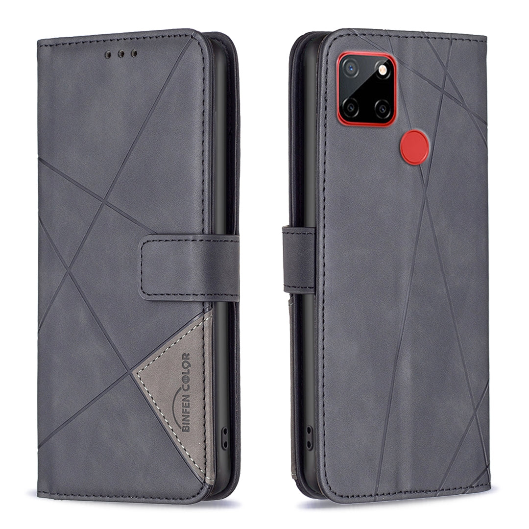 Nokia C12 Rhombus Texture Leather Phone Case with Magnetic Buckle and Card Holder
