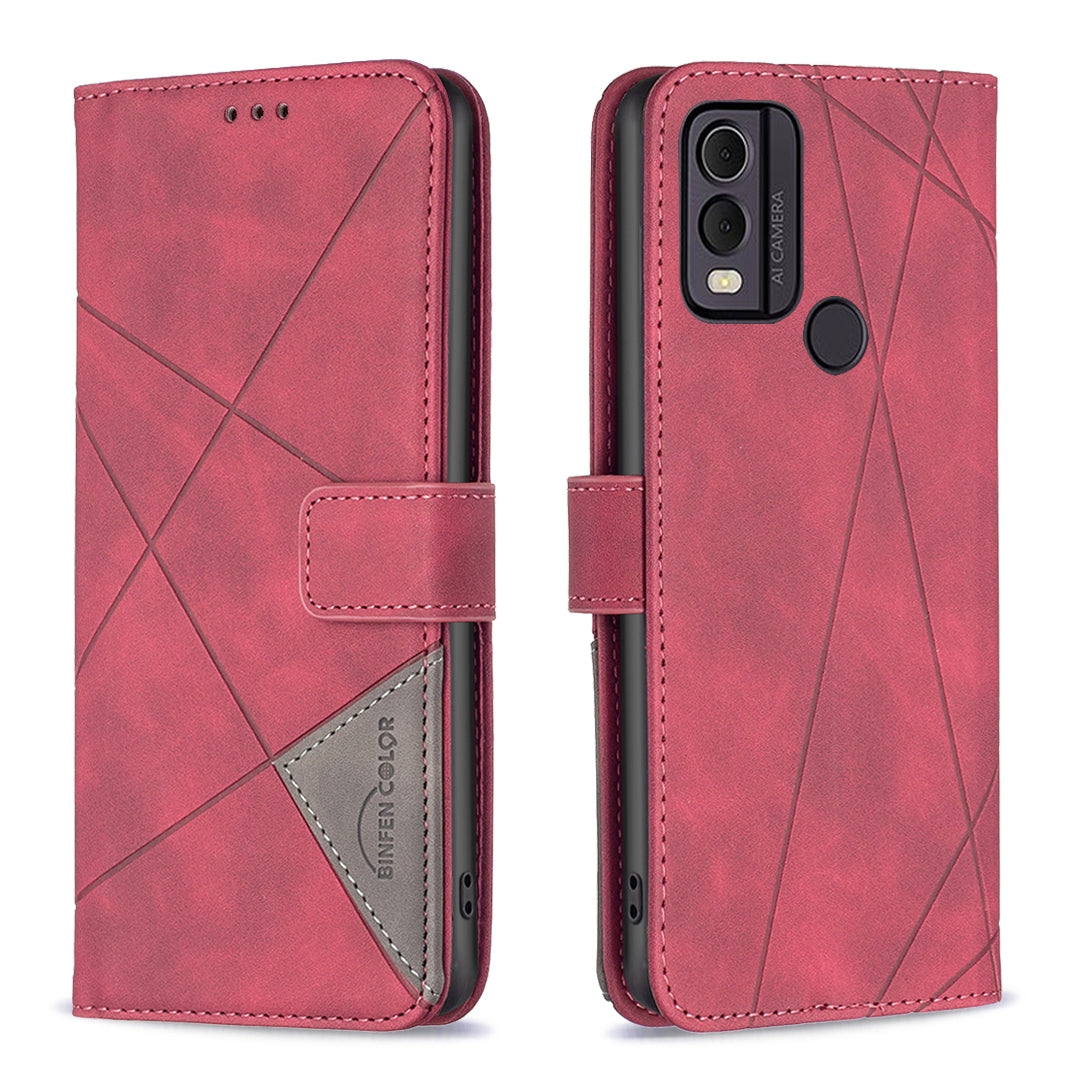 Nokia C22 Rhombus Texture Leather Phone Case with Magnetic Buckle and Card Holder