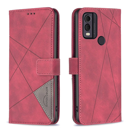 Nokia C22 Rhombus Texture Leather Phone Case with Magnetic Buckle and Card Holder