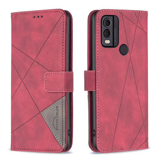 Nokia C22 Rhombus Texture Leather Phone Case with Magnetic Buckle and Card Holder