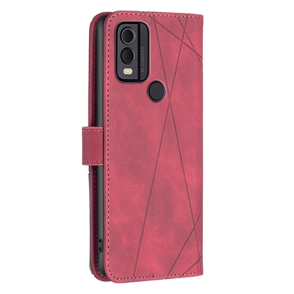 Nokia C22 Rhombus Texture Leather Phone Case with Magnetic Buckle and Card Holder