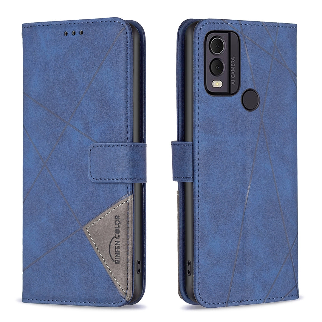 Nokia C22 Rhombus Texture Leather Phone Case with Magnetic Buckle and Card Holder