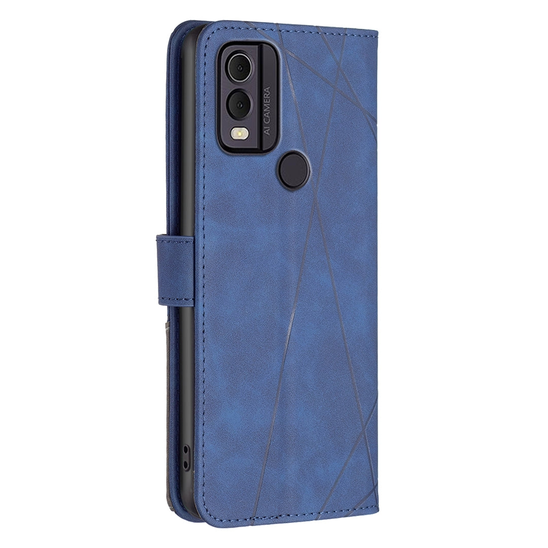 Nokia C22 Rhombus Texture Leather Phone Case with Magnetic Buckle and Card Holder