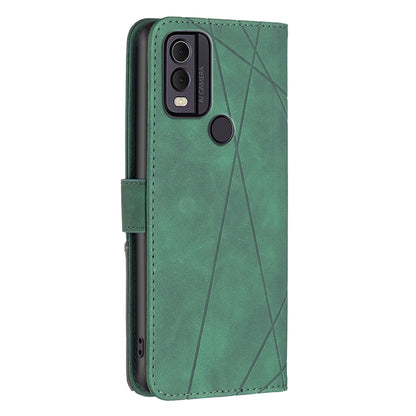 Nokia C22 Rhombus Texture Leather Phone Case with Magnetic Buckle and Card Holder