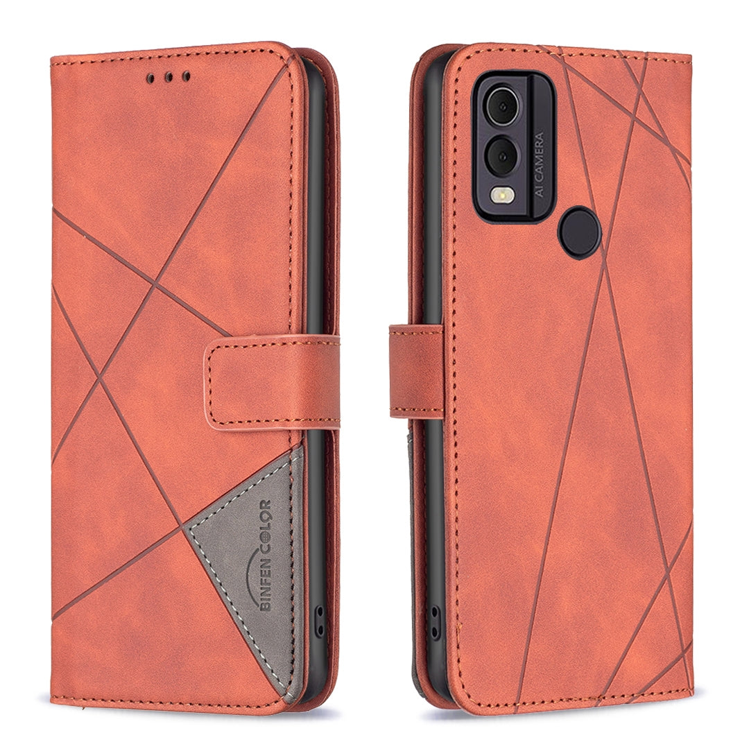 Nokia C22 Rhombus Texture Leather Phone Case with Magnetic Buckle and Card Holder