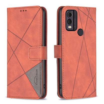 Nokia C22 Rhombus Texture Leather Phone Case with Magnetic Buckle and Card Holder
