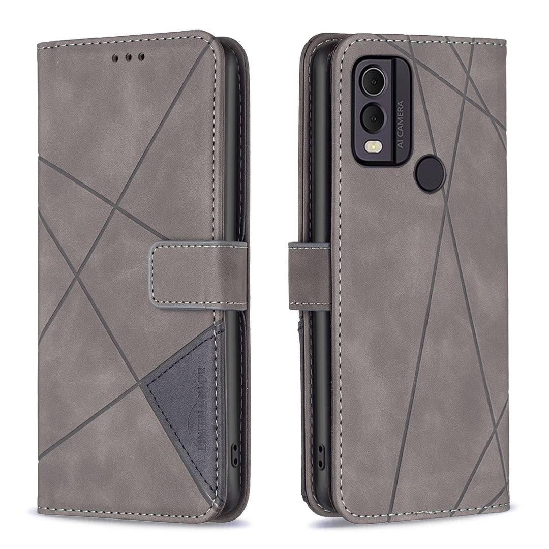 Nokia C22 Rhombus Texture Leather Phone Case with Magnetic Buckle and Card Holder