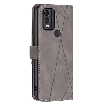 Nokia C22 Rhombus Texture Leather Phone Case with Magnetic Buckle and Card Holder